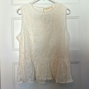 hazel lauren lace peplum tank, L, off white, NWT